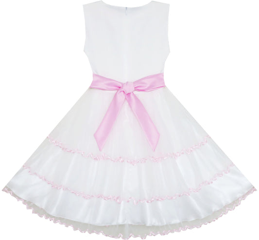 Girls Dress Elegant Design Princess Wedding Bow Tie Flower Size 4-14 Years