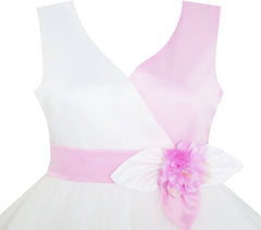 Girls Dress Elegant Design Princess Wedding Bow Tie Flower Size 7-14 Years