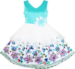 Girls Dress Elegant Princess Wedding Embroidered Flower Tulle Size 4-10 Years