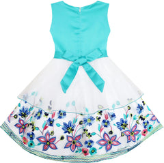 Girls Dress Elegant Princess Wedding Embroidered Flower Tulle Size 4-10 Years