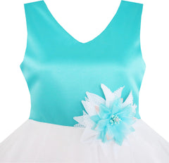 Girls Dress Elegant Princess Wedding Embroidered Flower Tulle Size 4-10 Years