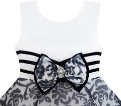 Girls Dress Sleeveless Tulle Paisley Pattern Pearl Bow Tie Stripe Size 4-10 Years