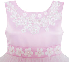 Girls Dress Sleeveless Embroidered Flower Tulle Overlay Pink Size 7-14 Years