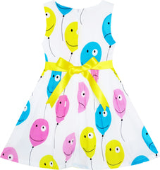 Girls Dress Colorful Smiley Face Balloon Flying To Sky Size 2-6 Years