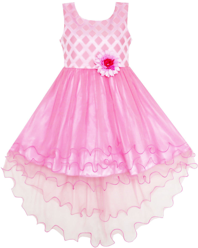 Girls Dress Hi-lo Maxi Princess Tulle Overlay Party Pink Size 7-14 Years
