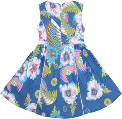 Girls Dress Sleeveless Denim Floral Print Flower Detailing Size 4-10 Years