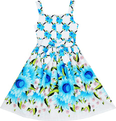Girls Dress Sleeveless Halter Blue Sunflower Party Princess Size 4-10 Years