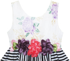 Girls Dress Sleeveless Stripes Floral Printed Flower Waist Size 4-12 Years