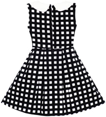 Girls Dress Turn-Down Collar Checkered Black White Summer School Size 7-14 Years