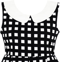 Girls Dress Turn-Down Collar Checkered Black White Summer School Size 7-14 Years