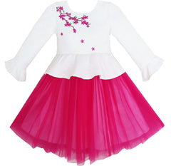 Girls Dress 3/4 Sleeve Floral Flounced Skirt 2-in-1 Set Princess Size 7-14 Years