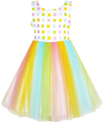 Girls Dress Tulle Rainbow Party Wedding Pageant Birthday Size 2-6 Years