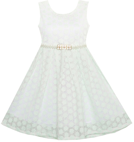 Girls Dress Floral Lace Jeweled Pearl Belt Princess Pageant Party Size 4-14 Years