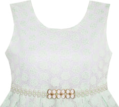 Girls Dress Floral Lace Jeweled Pearl Belt Princess Pageant Party Size 4-14 Years