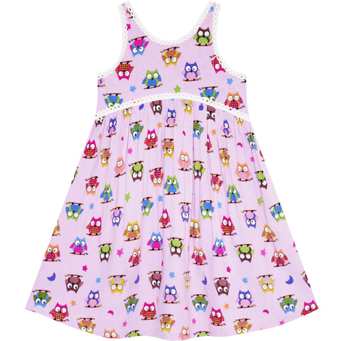 Girls Dress Halter Sleeveless Cute Owl Print Summer Beach Size 2-6 Years