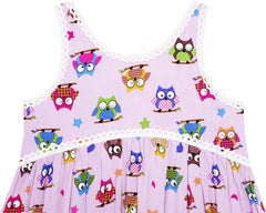 Girls Dress Halter Sleeveless Cute Owl Print Summer Beach Size 2-6 Years