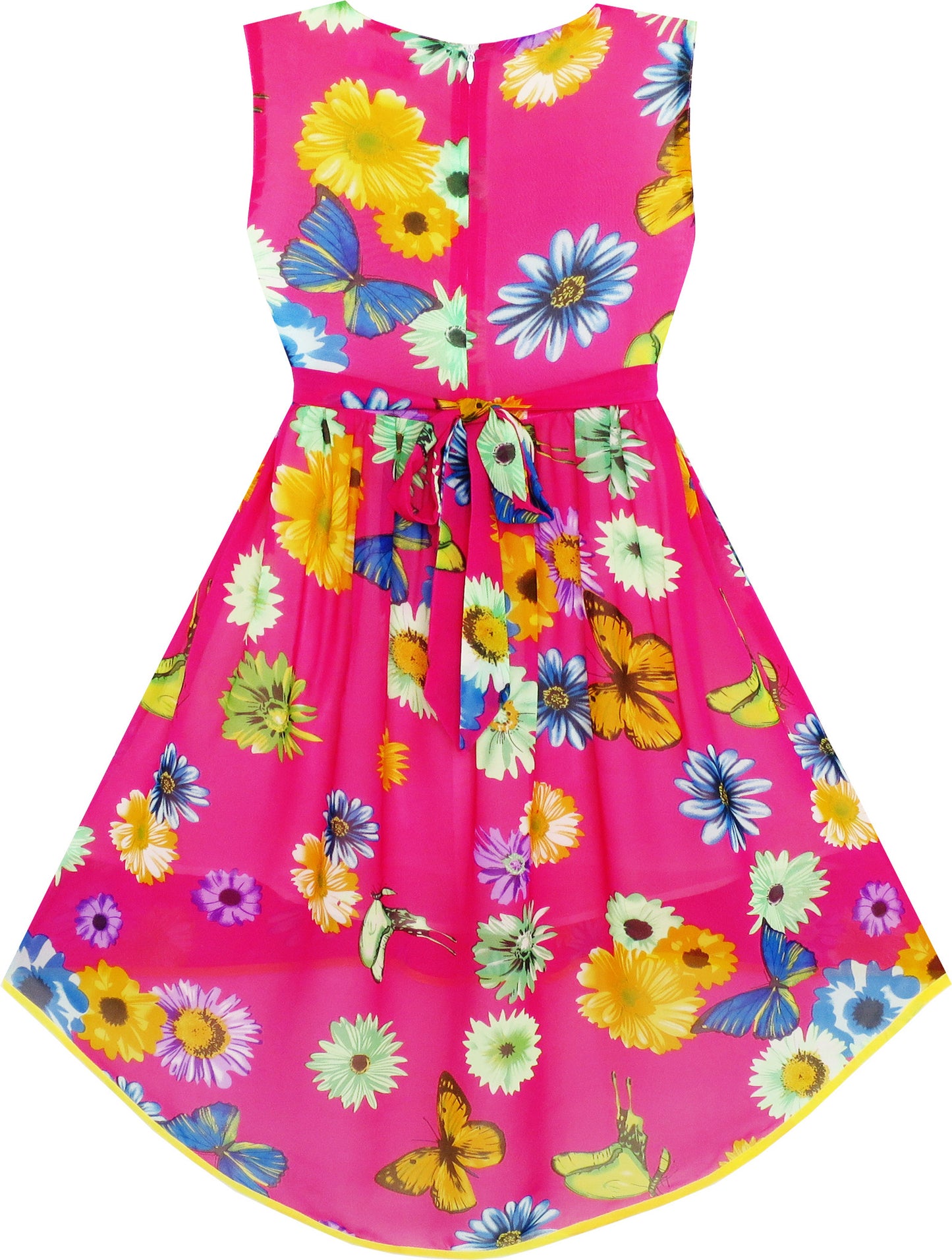 Girls Dress Hi-lo Maxi Chiffon Butterfly Flower Party Evening Size 7-14 Years