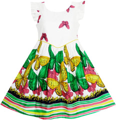 Girls Butterfly Striped Dress Back To School Party Size 7-14 Years