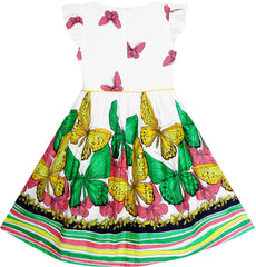 Girls Butterfly Striped Dress Back To School Party Size 7-14 Years