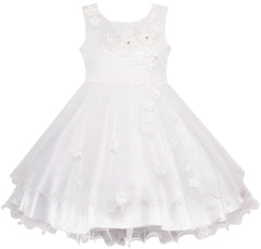 Flower Girls Dress White Wedding Pageant Bridesmaid Gown Size 3-10 Years