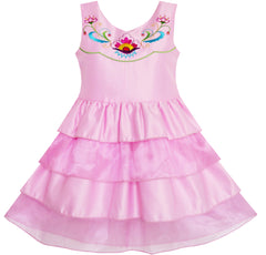 Girls Dress Embroidered Flower Tiered Cake Party Birthday Size 4-10 Years