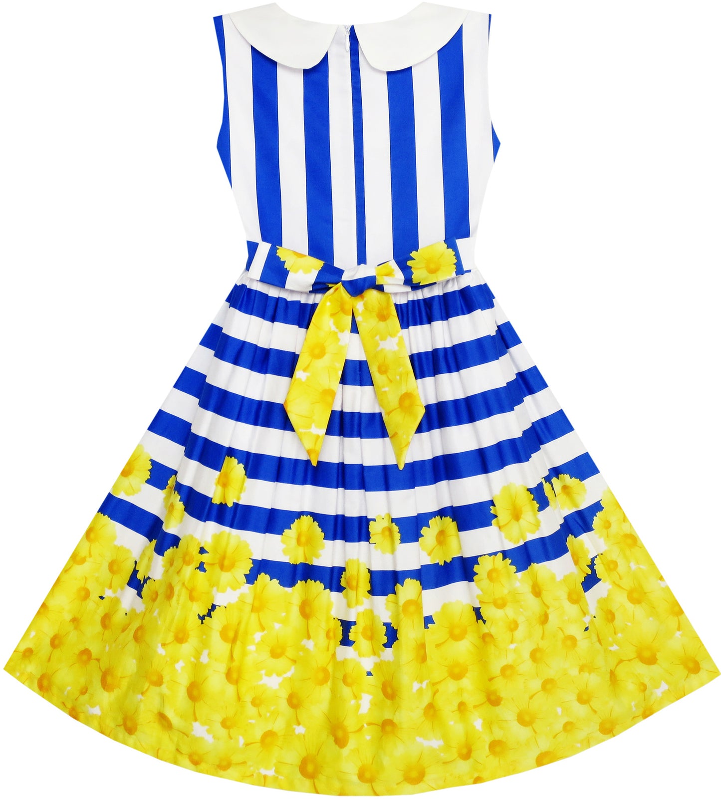 Girls Dress Navy Blue Striped Collar School Size 7-14 Years