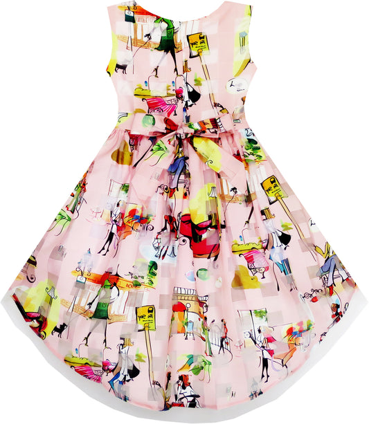 Girls Hi-Lo Dress Checkered Tulle Pearl Necklace Princess Pageant Size 4-14 Years