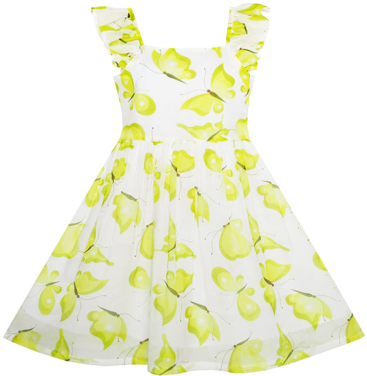 Girls Dress Cute Butterfly Flutter Sleeve Party Size 4-12 Years