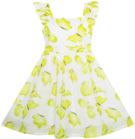 Girls Dress Cute Butterfly Flutter Sleeve Party Size 4-12 Years