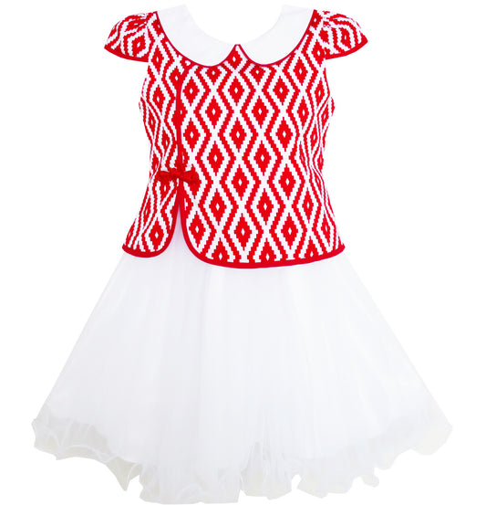 2-in-1 Girls Dress Red Plaid Chinese-style Cheongsam Size 7-14 Years