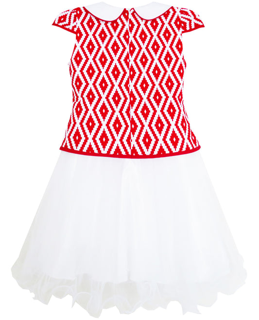 2-in-1 Girls Dress Red Plaid Chinese-style Cheongsam Size 7-14 Years