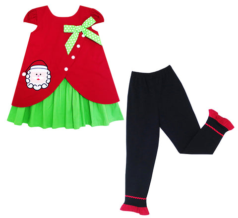 Girls Outfit Set Christmas Santa Embroidered Pants $