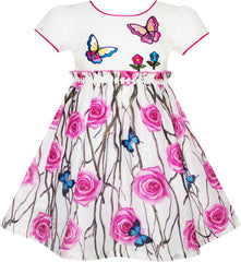 Girls Dress Rose Flower Butterfly Princess Birthday Party Size 4-10 Years