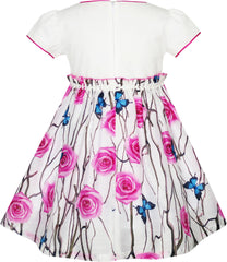 Girls Dress Rose Flower Butterfly Princess Birthday Party Size 4-10 Years