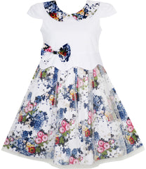 Girls Dress Flower Bow Tie Back School Size 4-10 Years