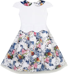 Girls Dress Flower Bow Tie Back School Size 4-10 Years