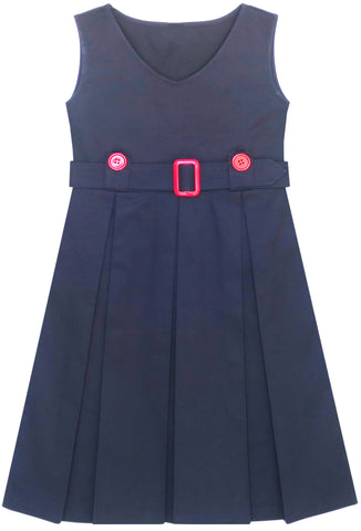 Girls Dress Navy Blue Back School Pleated Hem Size 6-14 Years