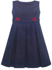 Girls Dress Navy Blue Back School Pleated Hem Size 6-14 Years