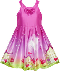 Girls Dress Purple Love Heart House Pleated Hem Party Wedding Size 7-14 Years