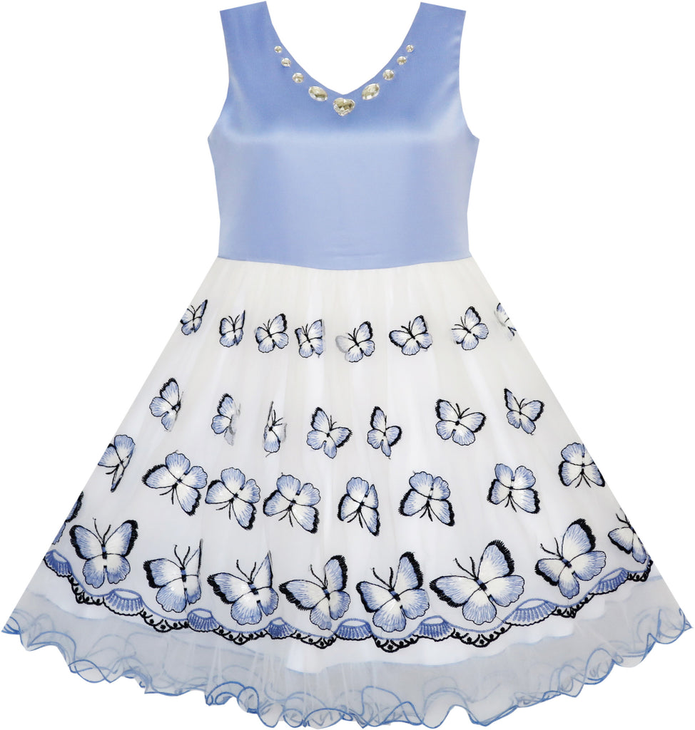 Flower Girls Dress Embroidered Butterfly Diamond Pageant Wedding Size 7-14 Years