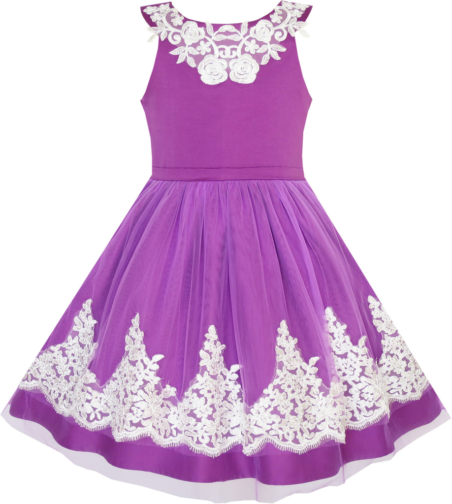 Flower Girls Dress Blueviolet Lace Pageant Wedding Party Size 7-14 Years