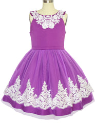 Flower Girls Dress Blueviolet Lace Pageant Wedding Party Size 7-14 Years