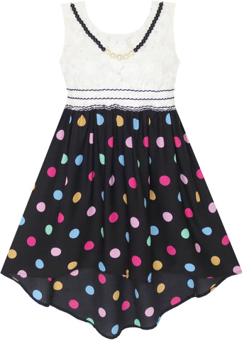 Girls Dress Hi-lo Maxi Chiffon Lace Polka Dot Necklace Party Size 7-14 Years
