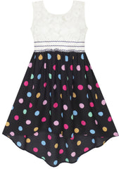 Girls Dress Hi-lo Maxi Chiffon Lace Polka Dot Necklace Party Size 7-14 Years