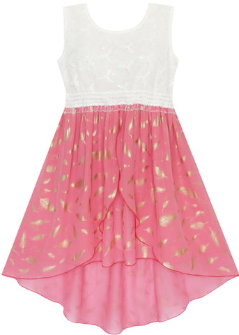 Girls Dress Hi-lo Maxi Sequin Chiffon Lace Party Holiday Size 7-14 Years