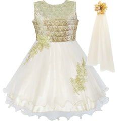 Flower Girls Dress Champagne Sparkling Lace Dress Pageant Size 4-10 Years