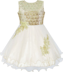 Flower Girls Dress Champagne Sparkling Lace Dress Pageant Size 4-10 Years