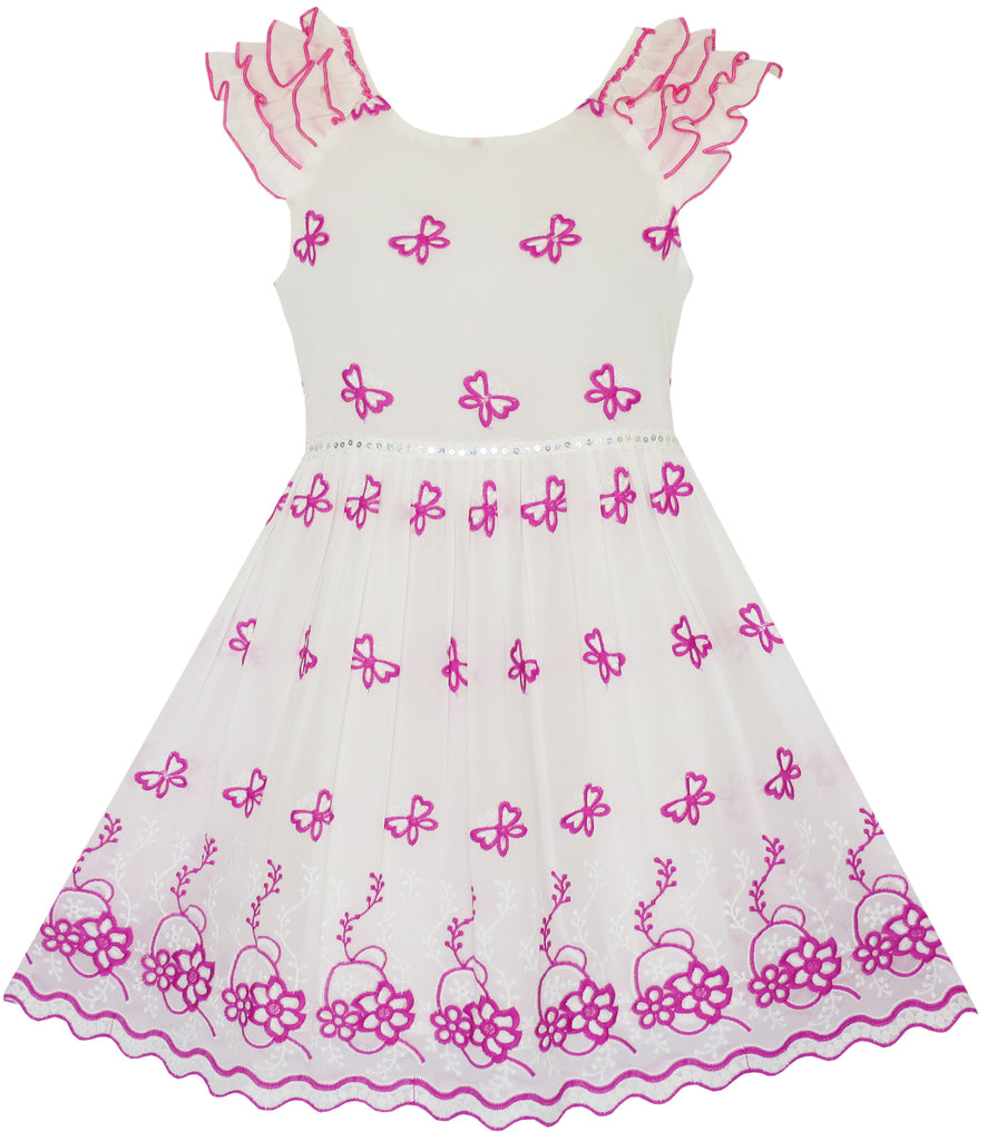 Girls Dress Pink Embroidered Butterfly Dress Princess Pageant Size 4-10 Years