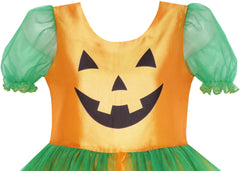 Girls Dress Pumpkin Tulle Party Dress Holloween Costume Size 3-14 Years
