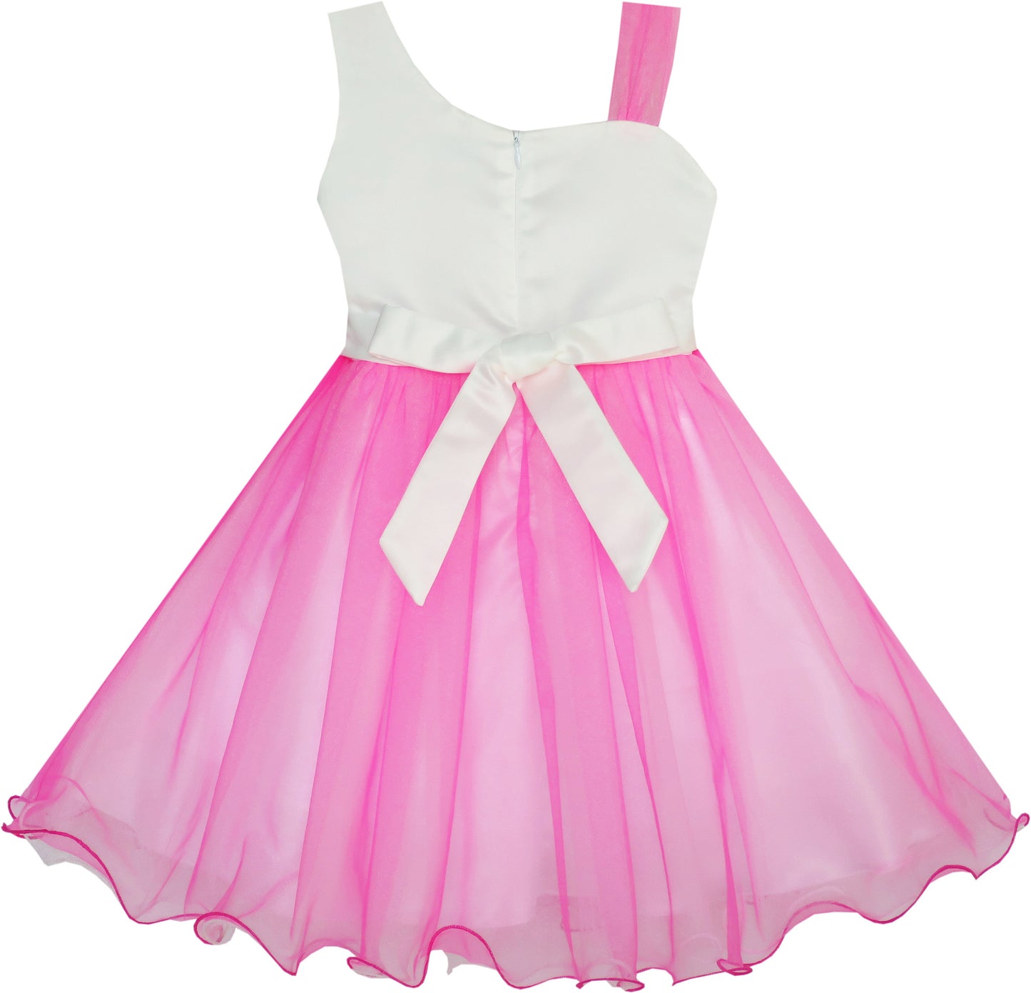 Girls Dress One-shoulder Flower Dress Pink Pageant Wedding Size 4-10 Years